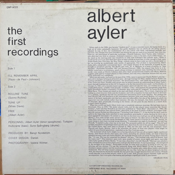 Albert Ayler ~ The First Recordings (Vinyl) - Djungel & Jazz