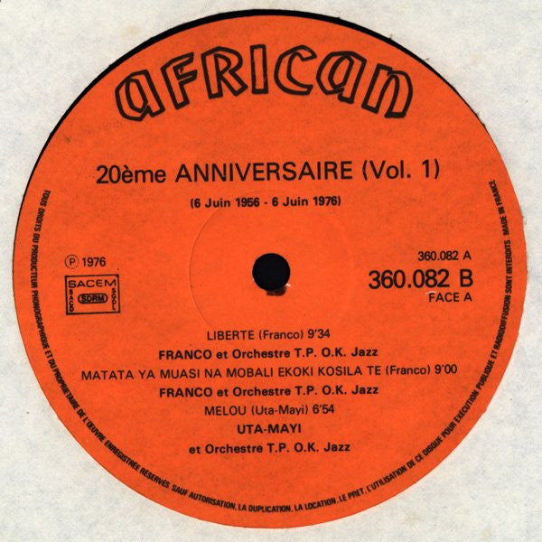 Franco ~ 20ème Anniversaire / 6 Juin 1956 - 6 Juin 1976 (Vinyl) - Djungel & Jazz