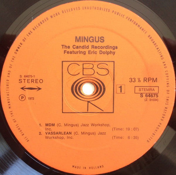 Charles Mingus Featuring Eric Dolphy ~ Mingus - The Candid Recordings (Featuring Eric Dolphy) (Vinyl) - Djungel & Jazz
