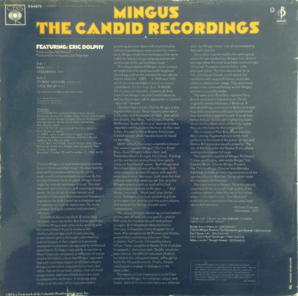Charles Mingus Featuring Eric Dolphy ~ Mingus - The Candid Recordings (Featuring Eric Dolphy) (Vinyl) - Djungel & Jazz