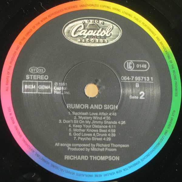 Richard Thompson ~ Rumor And Sigh (Vinyl) - Djungel & Jazz
