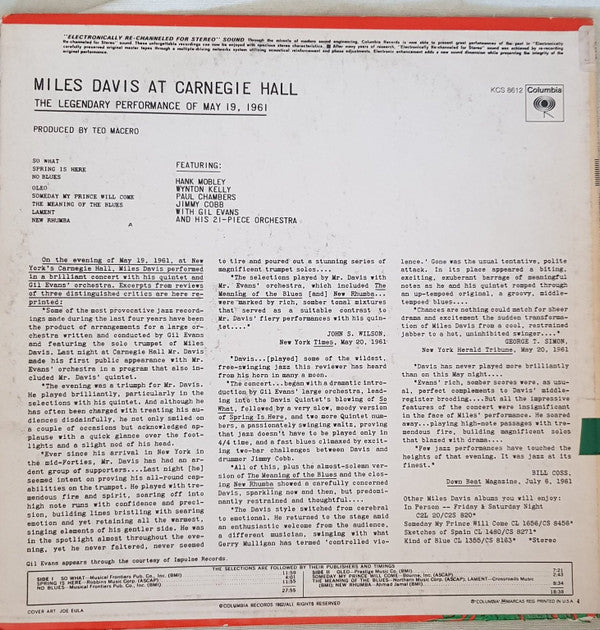 Miles Davis ~ Miles Davis At Carnegie Hall (Vinyl) - Djungel & Jazz