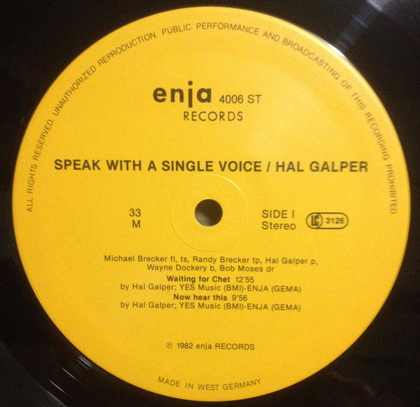 Hal Galper Quintet ~ Speak With A Single Voice (Vinyl) - Djungel & Jazz