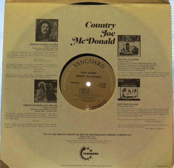 Country Joe McDonald ~ Paris Sessions (Vinyl) - Djungel & Jazz