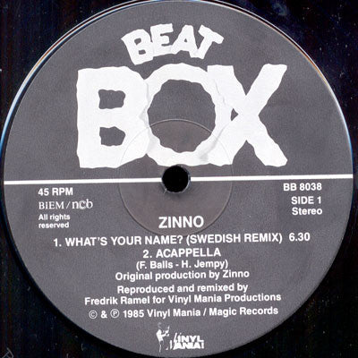 Zinno ~ What's Your Name? (Swedish Remix) (Vinyl) - Djungel & Jazz