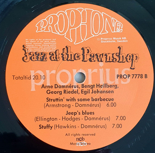 Arne Domnérus, Bengt Hallberg, Georg Riedel, Egil Johansen + Lars Erstrand ~ Jazz At The Pawnshop (Vinyl) - Djungel & Jazz