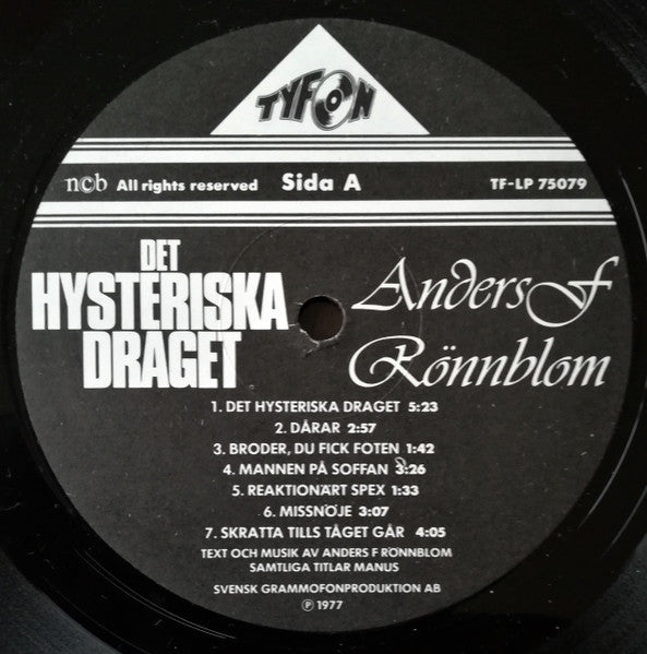 Anders F Rönnblom ~ Det Hysteriska Draget (Vinyl) - Djungel & Jazz