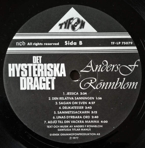 Anders F Rönnblom ~ Det Hysteriska Draget (Vinyl) - Djungel & Jazz