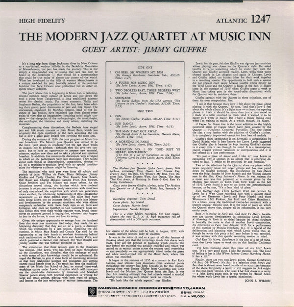 The Modern Jazz Quartet Guest Artist: Jimmy Giuffre ~ The Modern Jazz Quartet At Music Inn (Vinyl) - Djungel & Jazz