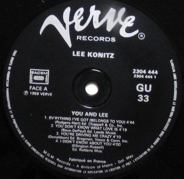 Lee Konitz / Arrangements By Jimmy Giuffre ~ You And Lee (Vinyl) - Djungel & Jazz
