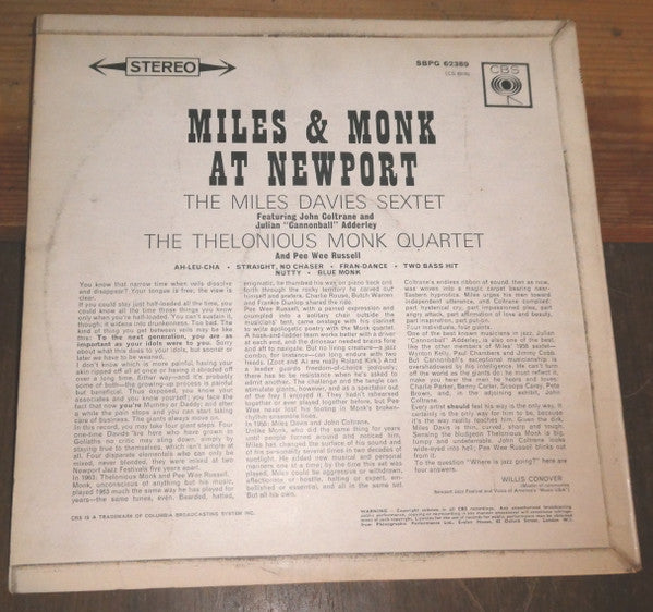 The Miles Davis Sextet / The Thelonious Monk Quartet : Miles & Monk At Newport (LP, Album)