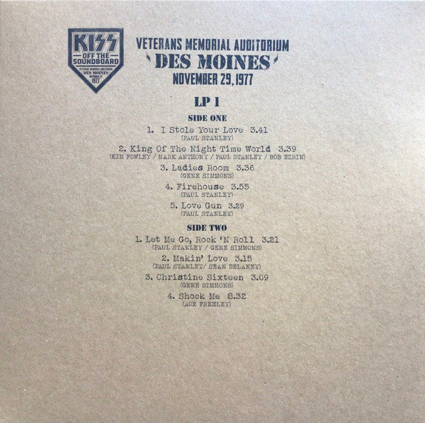 Kiss ~ Off The Soundboard Veterans Memorial Auditorium Des Moines November 29 1977 (Vinyl) - Djungel & Jazz