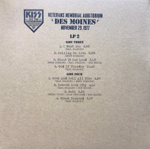 Kiss ~ Off The Soundboard Veterans Memorial Auditorium Des Moines November 29 1977 (Vinyl) - Djungel & Jazz