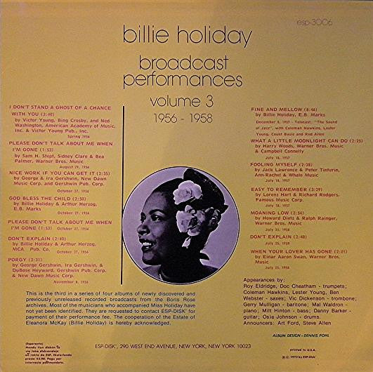 Billie Holiday ~ Broadcast Performances Volume 3 1956 - 1958 (Vinyl) - Djungel & Jazz