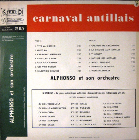 Alphonso Et Son Orchestre ~ Carnaval Antillais (Vinyl) - Djungel & Jazz