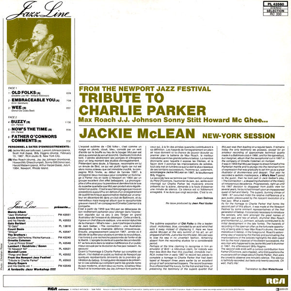 Newport Parker Tribute All Stars + Jackie McLean ~ Tribute To Charlie Parker From The Newport Jazz Festival + New York Session (Vinyl) - Djungel & Jazz