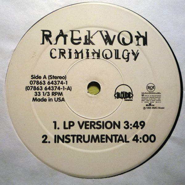 Raekwon Featuring Tony Starks ~ Criminology / Glaciers Of Ice (Vinyl) - Djungel & Jazz