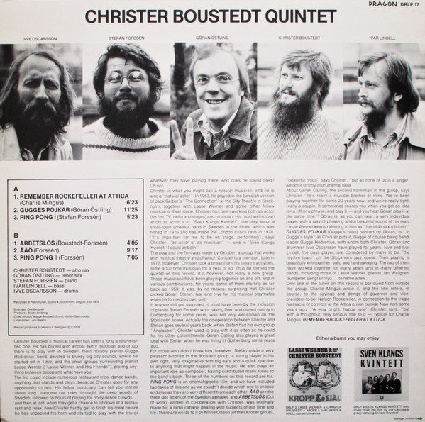 Christer Boustedt Quintet ~ Christer Boustedt Quintet (Vinyl) - Djungel & Jazz