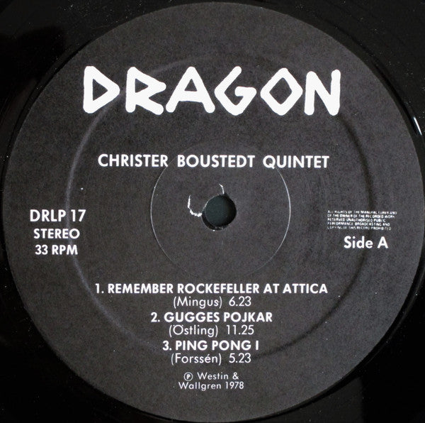 Christer Boustedt Quintet ~ Christer Boustedt Quintet (Vinyl) - Djungel & Jazz