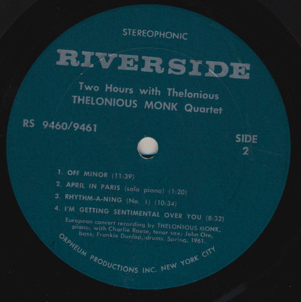 Thelonious Monk Quartet ~ Two Hours With Thelonious (European Concerts By Thelonious Monk) (Vinyl) - Djungel & Jazz