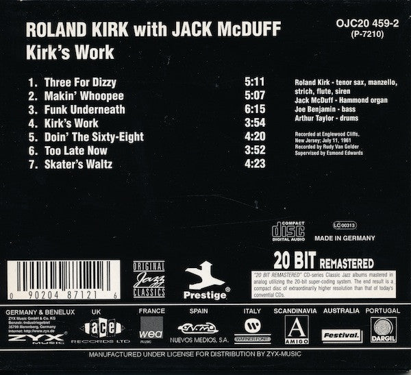 Roland Kirk With Jack McDuff ~ Kirk&#039;s Work (Vinyl) - Djungel & Jazz