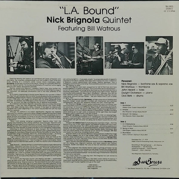 Nick Brignola Quintet Featuring Bill Watrous ~ L.A. Bound (Vinyl) - Djungel & Jazz