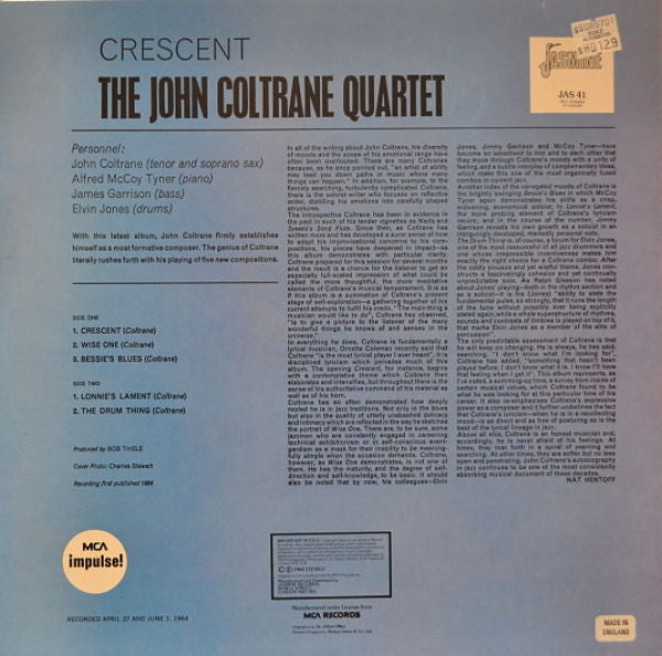 John Coltrane Quartet* : Crescent (LP, Album, RE)