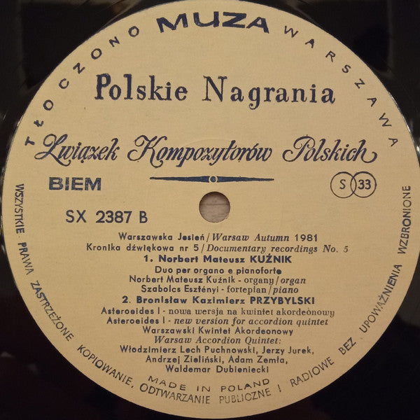 Various ~ Warszawska Jesień / Warsaw Autumn 1981 Kronika Dźwiękowa Nr 5 / Documentary Recordings No. 5 Muzyka Polska / Polish Music (Vinyl) - Djungel & Jazz
