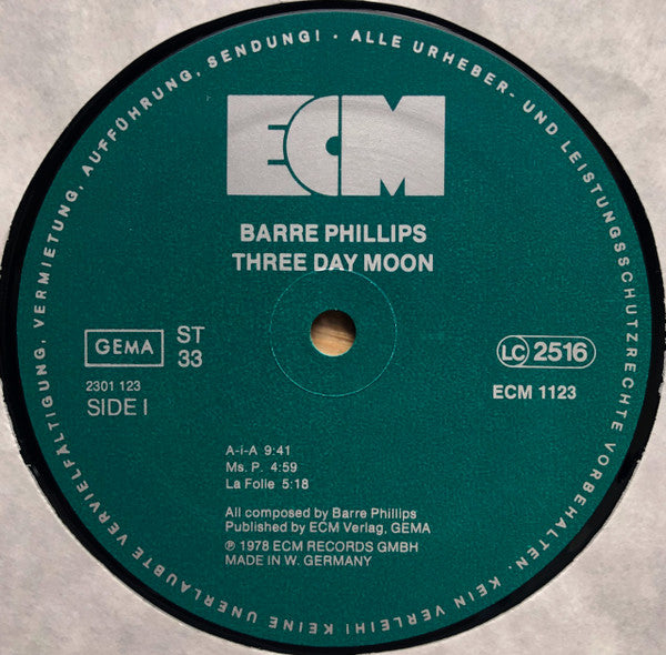 Barre Phillips ~ Three Day Moon (Vinyl) - Djungel & Jazz