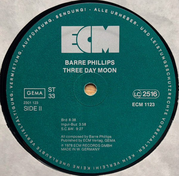 Barre Phillips ~ Three Day Moon (Vinyl) - Djungel & Jazz
