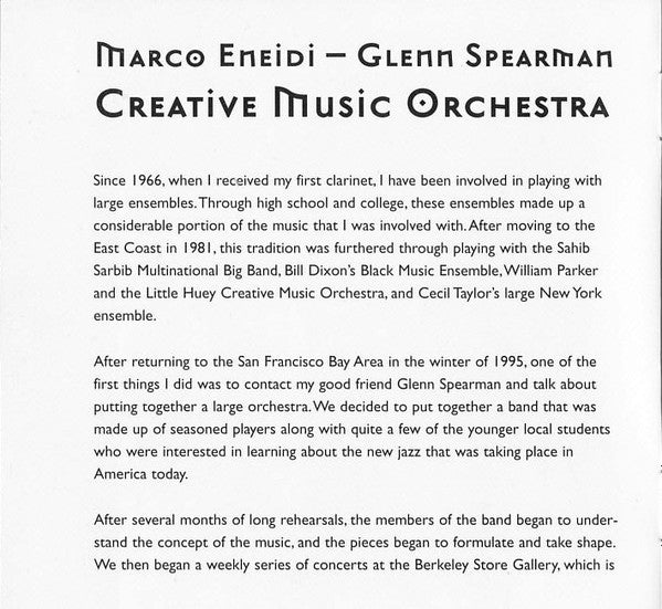 Marco Eneidi - Glenn Spearman ~ Creative Music Orchestra (Vinyl) - Djungel & Jazz