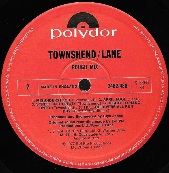 Pete Townshend • Ronnie Lane ~ Rough Mix (Vinyl) - Djungel & Jazz