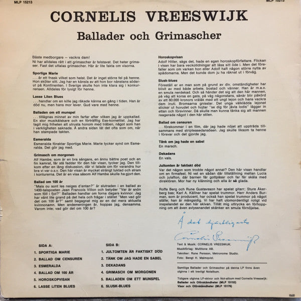 Cornelis Vreeswijk ~ Ballader Och Grimascher (Vinyl) - Djungel & Jazz