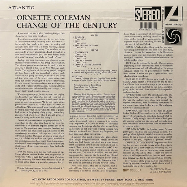 Ornette Coleman : Change Of The Century (LP, Album, Ltd, Num, RE, Gol)