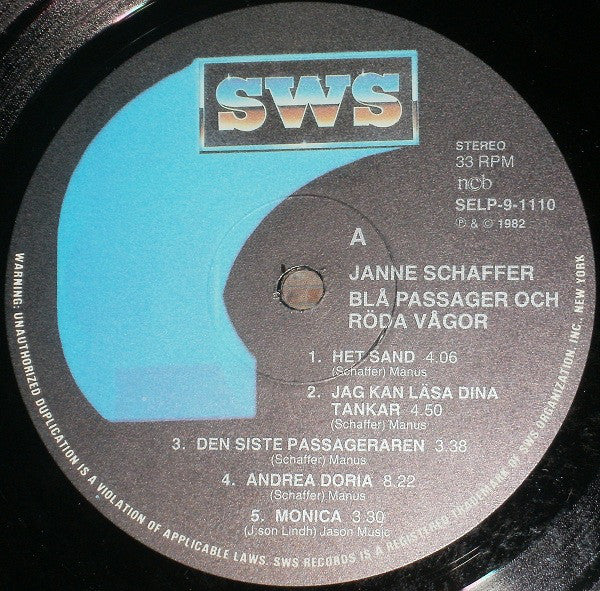 Jan Schaffer ~ Blå Passager Och Röda Vågor (Vinyl) - Djungel & Jazz