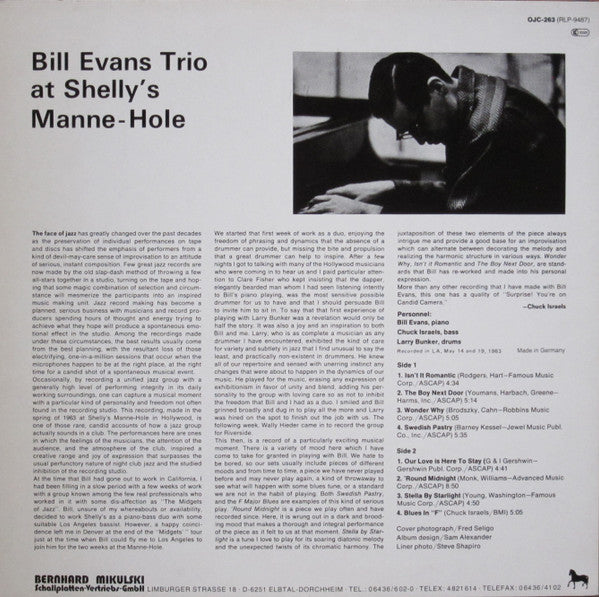 The Bill Evans Trio : At Shelly's Manne-Hole, Hollywood, California (LP, Album, RE)