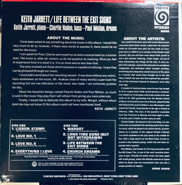 Keith Jarrett : Life Between The Exit Signs (LP, Album)