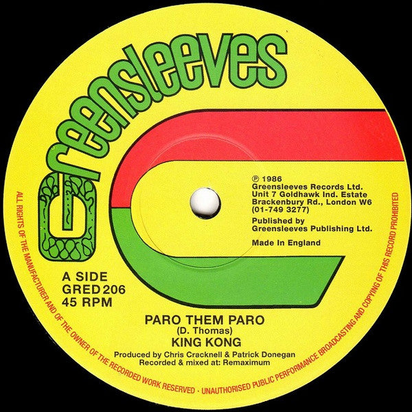 King Kong / Bubblers Computer Stars : Paro Them Paro / Paranoia (12", RP)