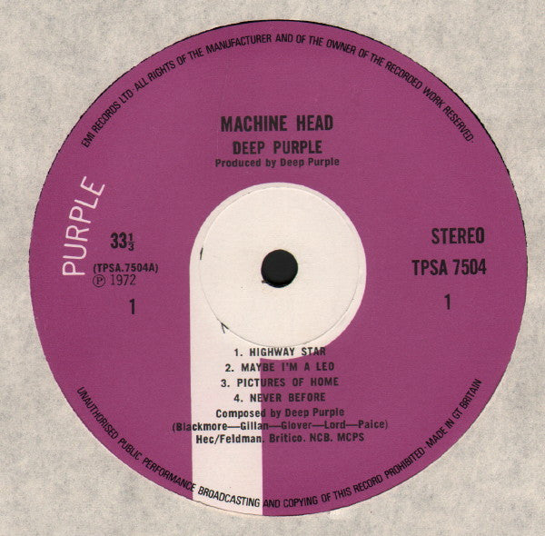 Deep Purple : Machine Head (LP, Album, RE)