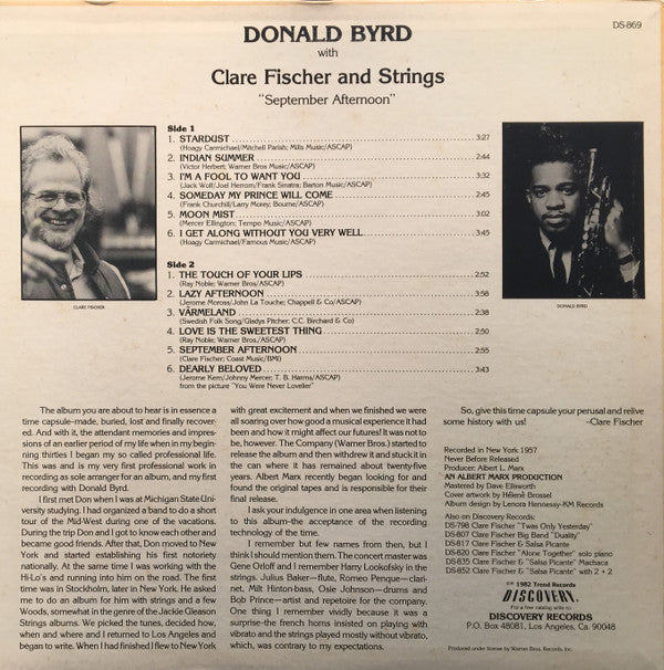 Donald Byrd With Clare Fischer : September Afternoon (LP, Album)