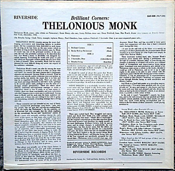 Thelonious Monk With Sonny Rollins, Ernie Henry And Clark Terry ~ Brilliant Corners (Vinyl) - Djungel & Jazz