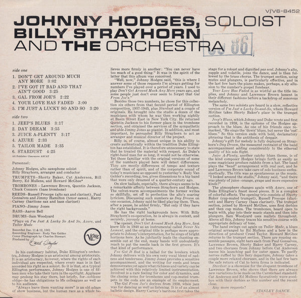 Johnny Hodges With Billy Strayhorn ~ Johnny Hodges With Billy Strayhorn And The Orchestra (Vinyl) - Djungel & Jazz