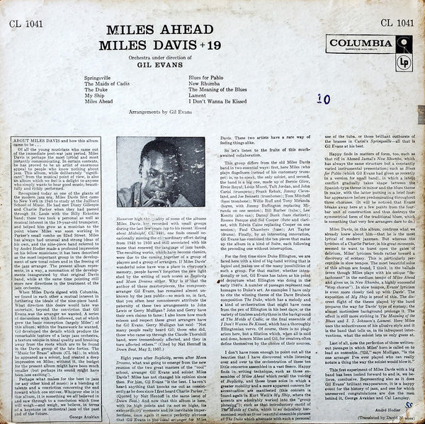 Miles Davis + 19 - Orchestra Under The Direction Of Gil Evans ~ Miles Ahead (Vinyl) - Djungel & Jazz