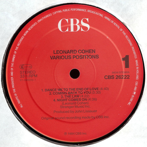 Leonard Cohen ~ Various Positions (Vinyl) - Djungel & Jazz