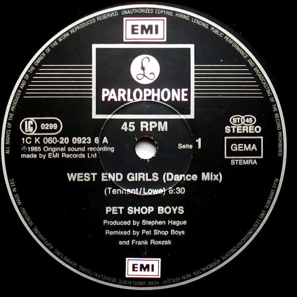 Pet Shop Boys : West End Girls (12", Maxi)