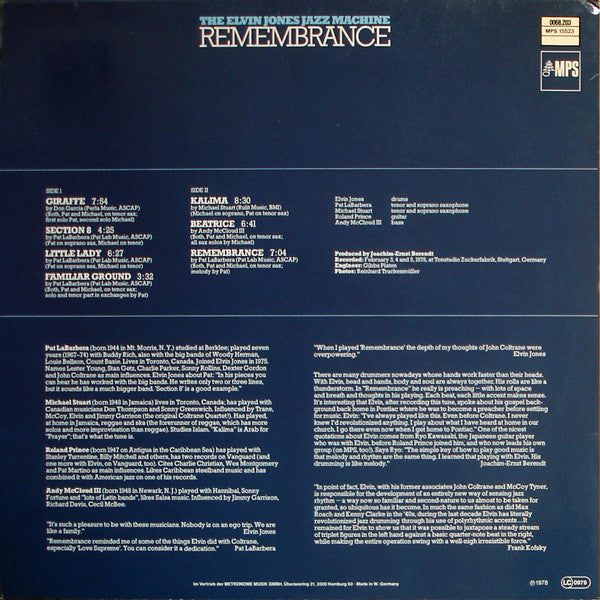 The Elvin Jones Jazz Machine : Remembrance (LP, Album)