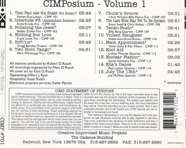 Various ~ CIMPosium - Volume 1 (Vinyl) - Djungel & Jazz