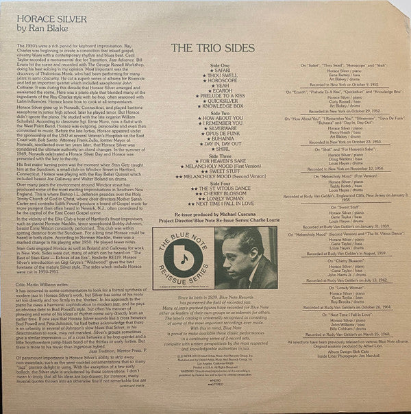 Horace Silver : The Trio Sides (2xLP, Album, Comp, Mono, Ter)