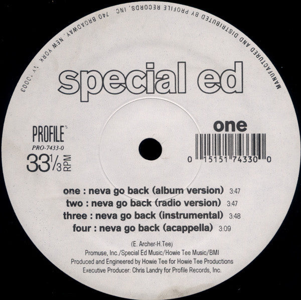 Special Ed : Neva Go Back / Just A Killa (12")