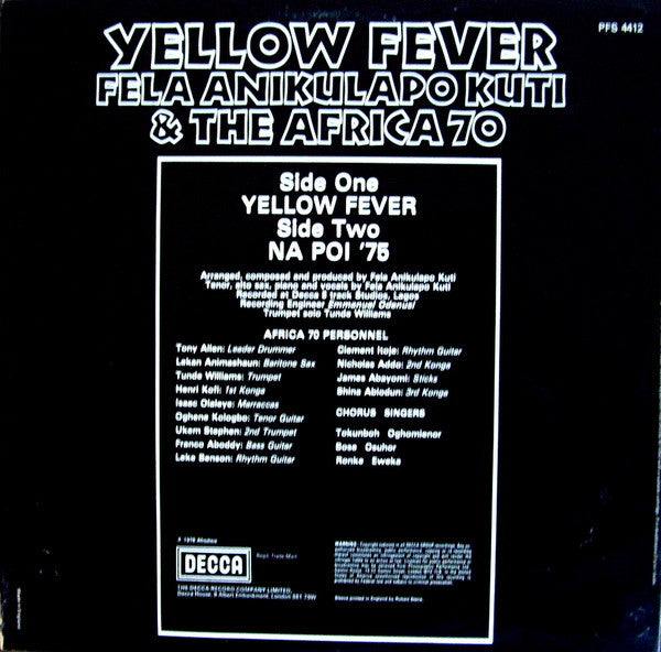 Fela Kuti & Africa 70 : Yellow Fever (LP, Album)